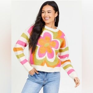 Altar’d State Sami Cropped Retro Floral Sweater